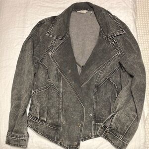 Elan Gray Jean Jacket Asymmetrical Moto Style
